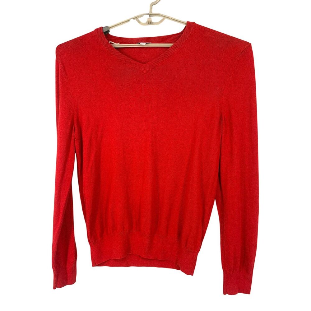 Gap Cotton Cashmere Red V-Neck Sweater XL Lightweight Soft Classic Minimalist